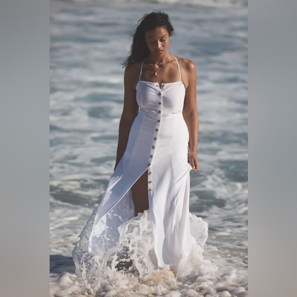 NWT By Anthropologie Sleeveless Button-Front Midi Dress Size Large White Long - Picture 3 of 5